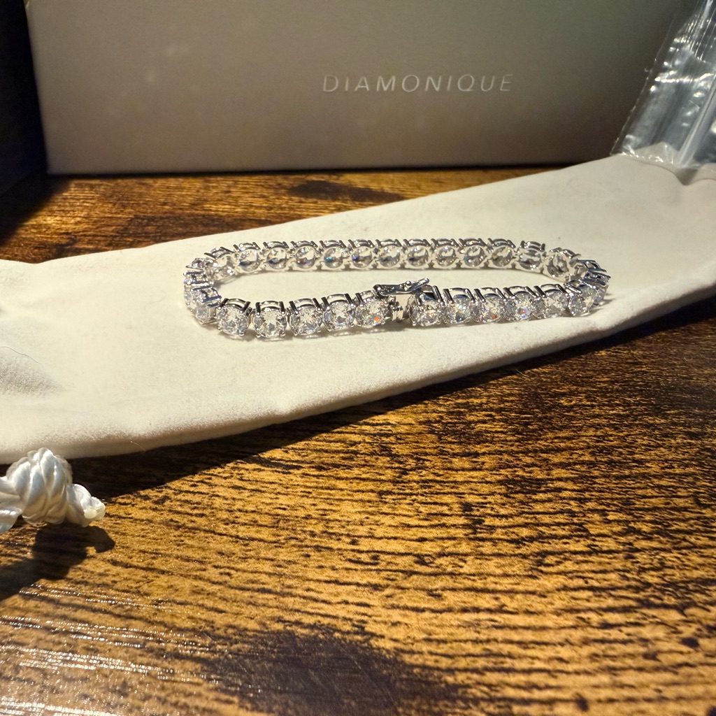 Diamonique Sterling Silver Bracelet 100 Facet, 6mm Tennis - New